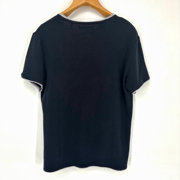 Joe's Jeans NWT Black and Grey Horizontal Ribbed Short Sleeve Cotton Tee, Medium - Picture 4 of 16